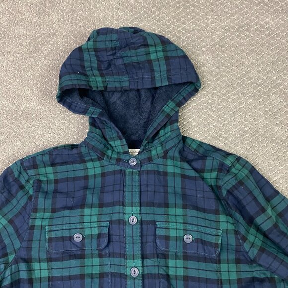LL Bean Fleece Lined Hooded Shirt Jacket Shacket Women's Small Plaid Hoodie - Picture 2 of 10